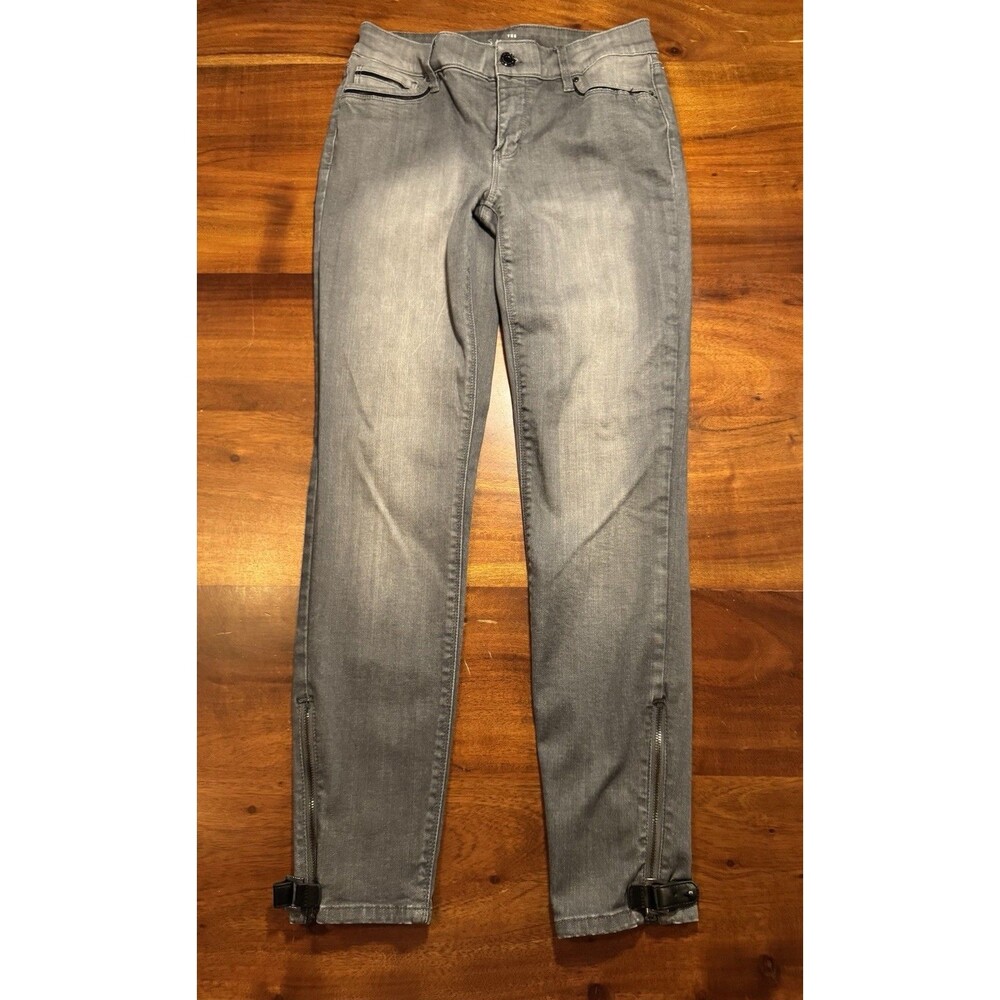 WHBM The Skinny Ankle Jeans 2 Gray Stretch Denim Ankle Zipper Buckle Moto